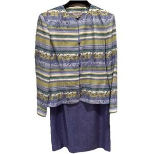 Adrianna Papell Size 12 100% Silk Skirt Suit Purple 2 Pc Set Floral Spring Ofc